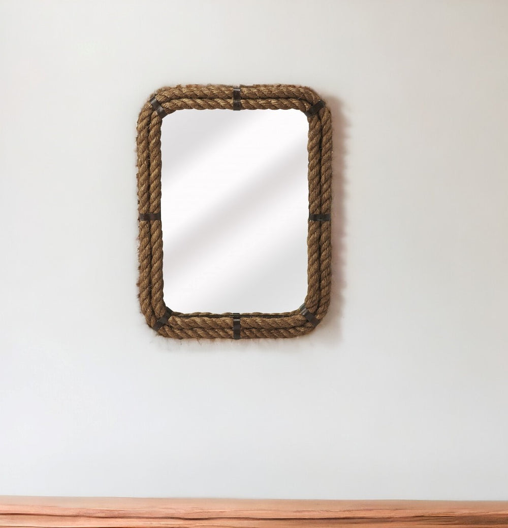 Homeroots 25" Light Brown Rope Framed Accent Mirror  Iron 489000