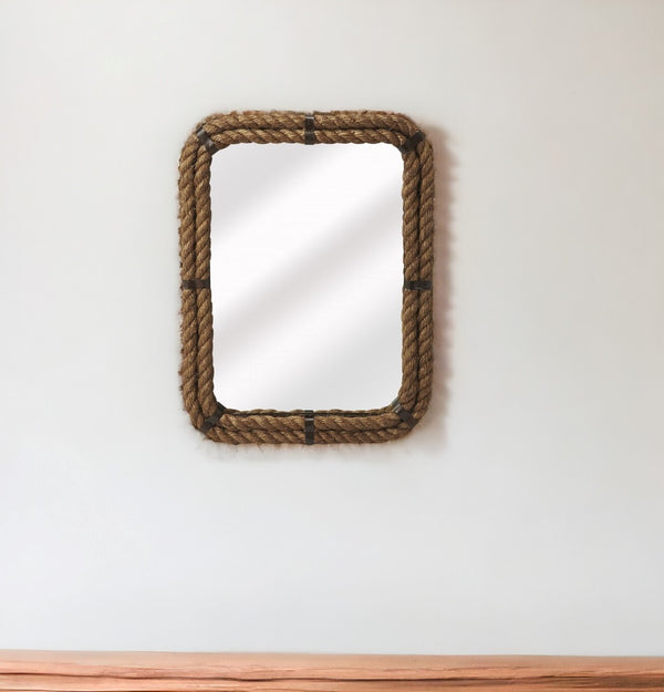Homeroots 25" Light Brown Rope Framed Accent Mirror  Iron 489000