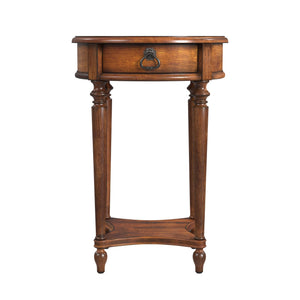 Homeroots 26" Antique Cherry Solid And Manufactured Wood Round End Table With Drawer And Shelf   489001