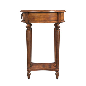Homeroots 26" Antique Cherry Solid And Manufactured Wood Round End Table With Drawer And Shelf   489001