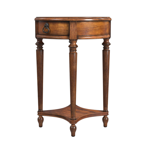 Homeroots 26" Antique Cherry Solid And Manufactured Wood Round End Table With Drawer And Shelf   489001