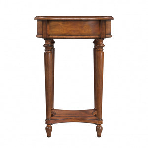 Homeroots 26" Antique Cherry Solid And Manufactured Wood Round End Table With Drawer And Shelf   489001