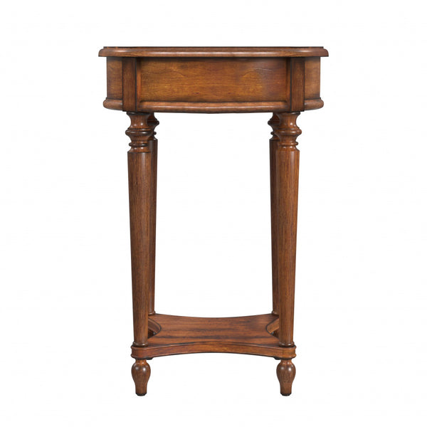 Homeroots 26" Antique Cherry Solid And Manufactured Wood Round End Table With Drawer And Shelf   489001