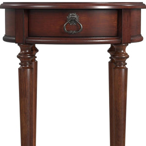 HomeRoots 26" Brown Distressed Wood Round End Table with Drawer & Shelf – Rustic Vintage Charm for Any Room 489002