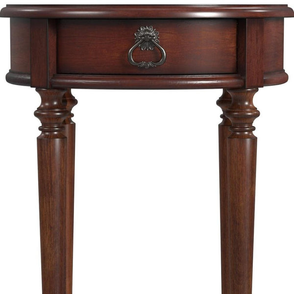 HomeRoots 26" Brown Distressed Wood Round End Table with Drawer & Shelf – Rustic Vintage Charm for Any Room 489002
