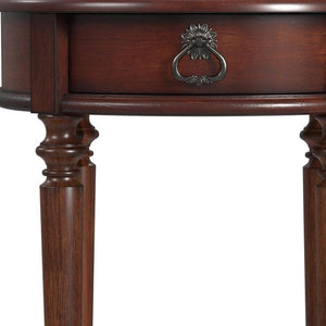 HomeRoots 26" Brown Distressed Wood Round End Table with Drawer & Shelf – Rustic Vintage Charm for Any Room 489002