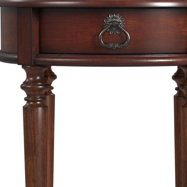 HomeRoots 26" Brown Distressed Wood Round End Table with Drawer & Shelf – Rustic Vintage Charm for Any Room 489002
