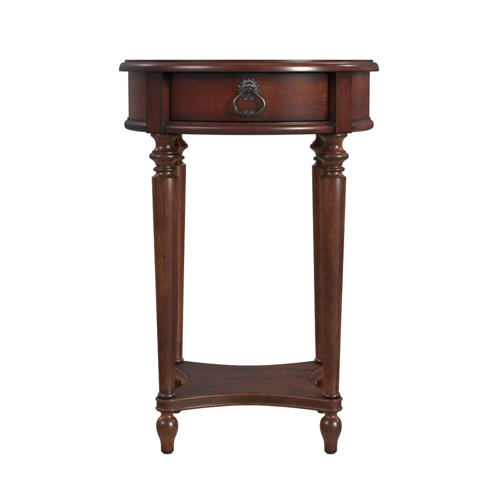 HomeRoots 26" Brown Distressed Wood Round End Table with Drawer & Shelf – Rustic Vintage Charm for Any Room 489002