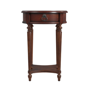 Homeroots 26" Brown Distressed Wood Round End Table With Drawer And Shelf   489002