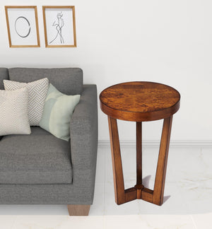 Homeroots 24" Medium Brown Burl Veneer Round End Table   489011