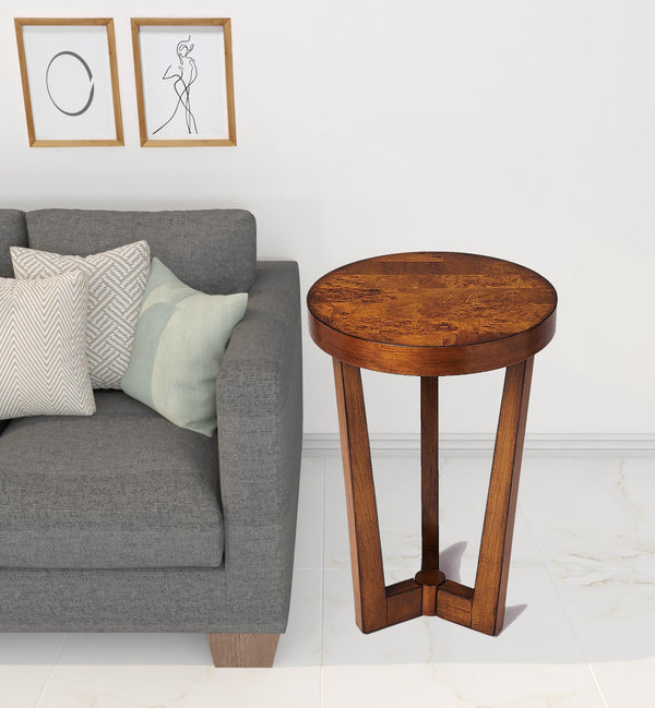 Homeroots 24" Medium Brown Burl Veneer Round End Table   489011