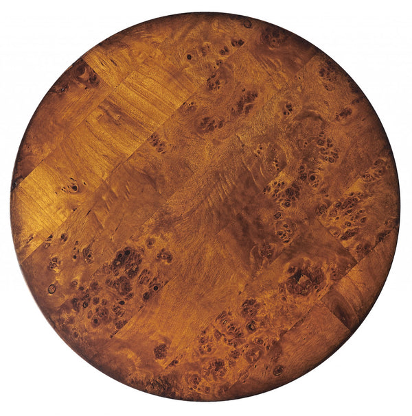 Homeroots 24" Medium Brown Burl Veneer Round End Table   489011