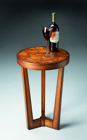 Homeroots 24" Medium Brown Burl Veneer Round End Table   489011