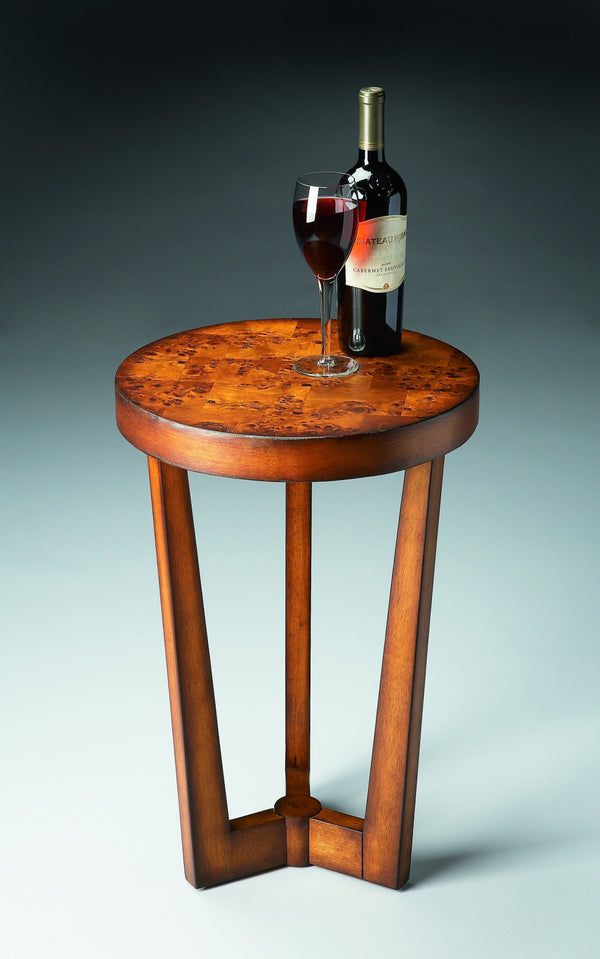 Homeroots 24" Medium Brown Burl Veneer Round End Table   489011