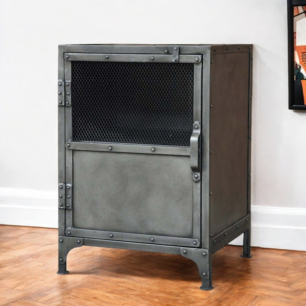 HomeRoots 20" Silver Metal Accent Cabinet – Stylish Industrial Chic with Two Shelves for Versatile Storage 489017
