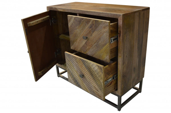 HomeRoots 34" Rustic Solid Wood Accent Chest with Shelves & Drawer – Versatile Storage for Any Space 489018