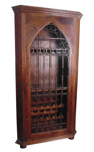 HomeRoots 44" Dark Brown Solid Wood Bar Cabinet – Rustic Elegance with Iron Accents and Ample Storage Space 489019