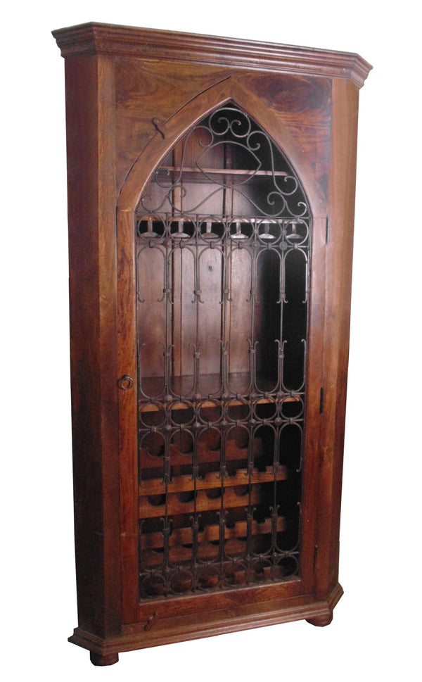 HomeRoots 44" Dark Brown Solid Wood Bar Cabinet – Rustic Elegance with Iron Accents and Ample Storage Space 489019