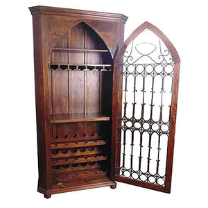 HomeRoots 44" Dark Brown Solid Wood Bar Cabinet – Rustic Elegance with Iron Accents and Ample Storage Space 489019