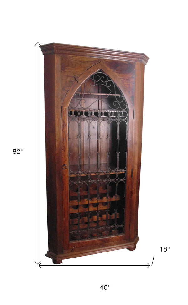 HomeRoots 44" Dark Brown Solid Wood Bar Cabinet – Rustic Elegance with Iron Accents and Ample Storage Space 489019