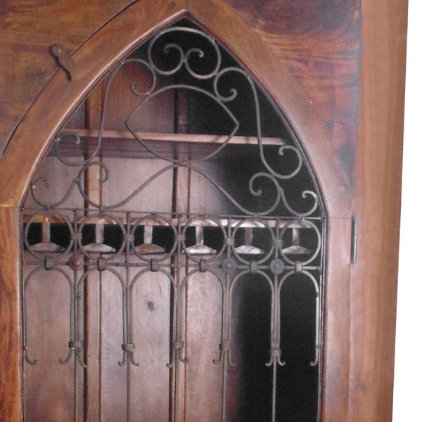 HomeRoots 44" Dark Brown Solid Wood Bar Cabinet – Rustic Elegance with Iron Accents and Ample Storage Space 489019
