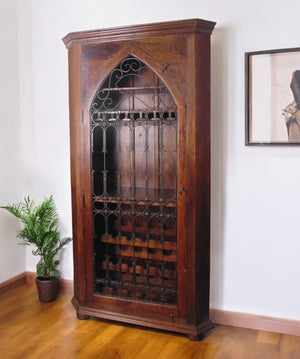 HomeRoots 44" Dark Brown Solid Wood Bar Cabinet – Rustic Elegance with Iron Accents and Ample Storage Space 489019