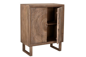 HomeRoots 33" Distressed Brown Solid Wood Accent Cabinet with Hand-Carved Floral Doors for Stylish Storage 489021