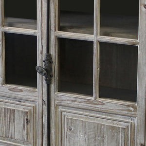 Homeroots 83" White Wash Gray Solid Wood Four Door Side Board With Glass Inserts  Solid Pine Wood,Glass 489024