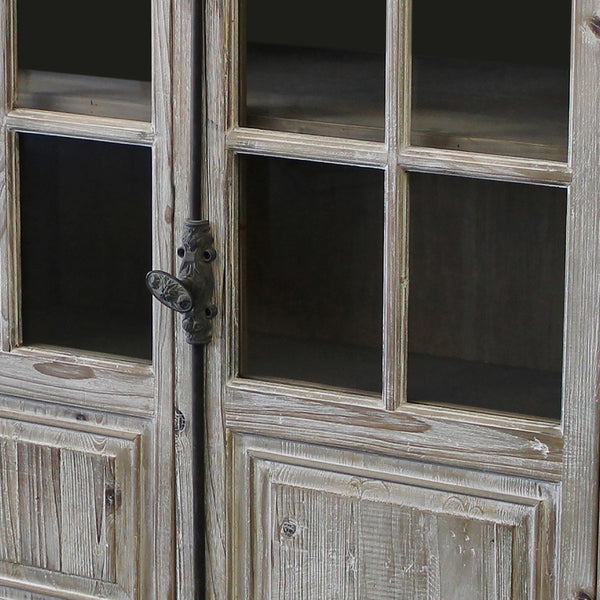 Homeroots 83" White Wash Gray Solid Wood Four Door Side Board With Glass Inserts  Solid Pine Wood,Glass 489024