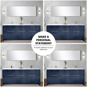 English Elm Navy Blue Double Bath Vanity With White Quartz Top & Chrome Faucet - 80" W, Ample Storage & Style B2731P259539