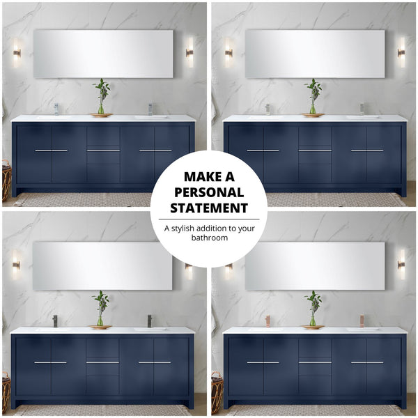 English Elm Navy Blue Double Bath Vanity With White Quartz Top & Chrome Faucet - 80" W, Ample Storage & Style B2731P259539
