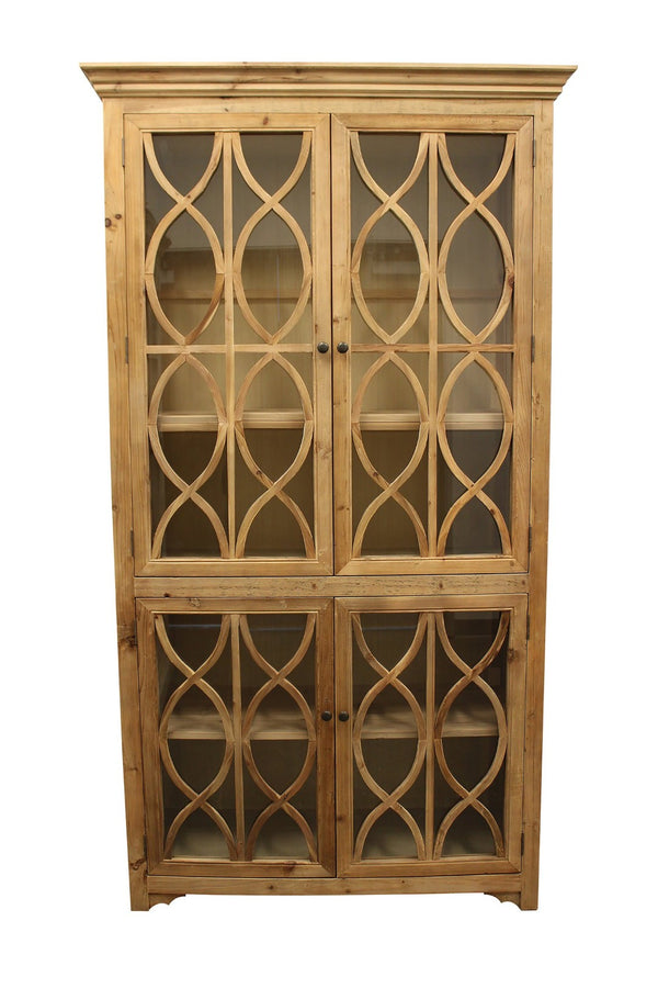 HomeRoots 47" Hand-Carved Solid Wood Geometric Accent Cabinet with Four Doors for Stylish Storage Solutions 489027