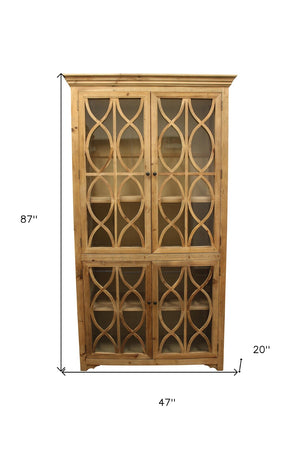 HomeRoots 47" Hand-Carved Solid Wood Geometric Accent Cabinet with Four Doors for Stylish Storage Solutions 489027
