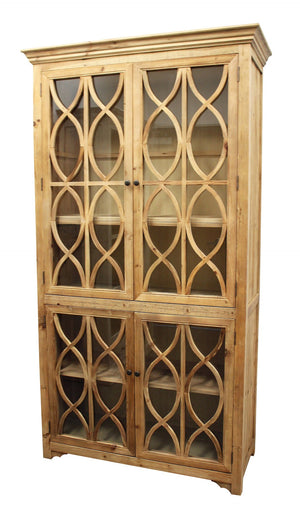 HomeRoots 47" Hand-Carved Solid Wood Geometric Accent Cabinet with Four Doors for Stylish Storage Solutions 489027