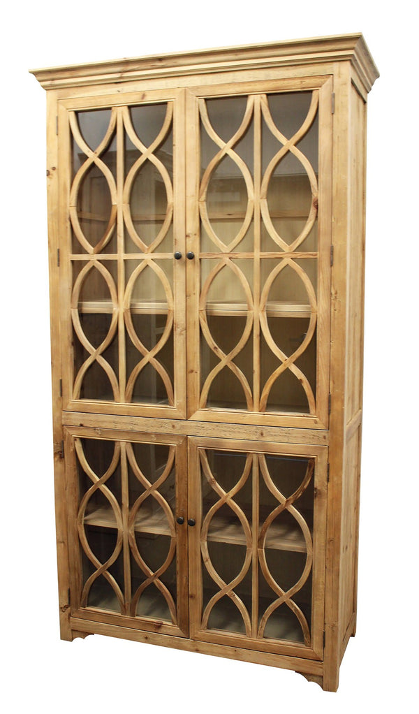 HomeRoots 47" Hand-Carved Solid Wood Geometric Accent Cabinet with Four Doors for Stylish Storage Solutions 489027