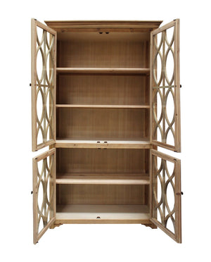 HomeRoots 47" Hand-Carved Solid Wood Geometric Accent Cabinet with Four Doors for Stylish Storage Solutions 489027