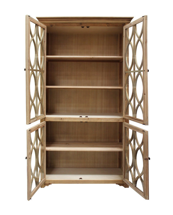 HomeRoots 47" Hand-Carved Solid Wood Geometric Accent Cabinet with Four Doors for Stylish Storage Solutions 489027