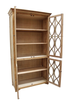 HomeRoots 47" Hand-Carved Solid Wood Geometric Accent Cabinet with Four Doors for Stylish Storage Solutions 489027