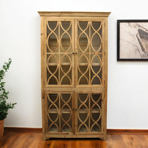 HomeRoots 47" Hand-Carved Solid Wood Geometric Accent Cabinet with Four Doors for Stylish Storage Solutions 489027