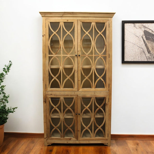 HomeRoots 47" Hand-Carved Solid Wood Geometric Accent Cabinet with Four Doors for Stylish Storage Solutions 489027
