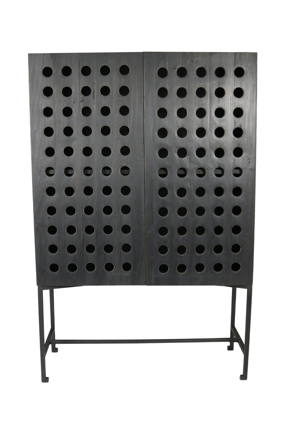 HomeRoots 48" Dark Gray Solid Wood & Metal Accent Chest - Industrial Two-Door Storage with Unique Design 489028
