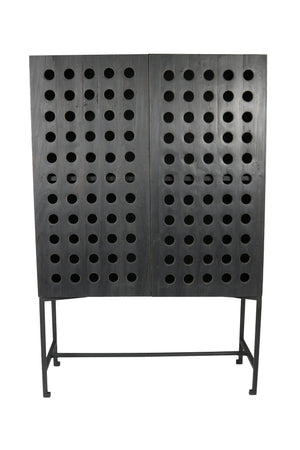 Homeroots 48" Dark Gray Solid Wood And Metal Holey Two Door Accent Chest  Solid Wood,Iron 489028