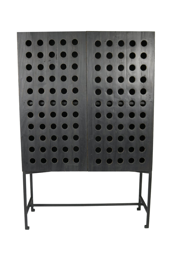 Homeroots 48" Dark Gray Solid Wood And Metal Holey Two Door Accent Chest  Solid Wood,Iron 489028