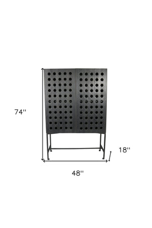 Homeroots 48" Dark Gray Solid Wood And Metal Holey Two Door Accent Chest  Solid Wood,Iron 489028