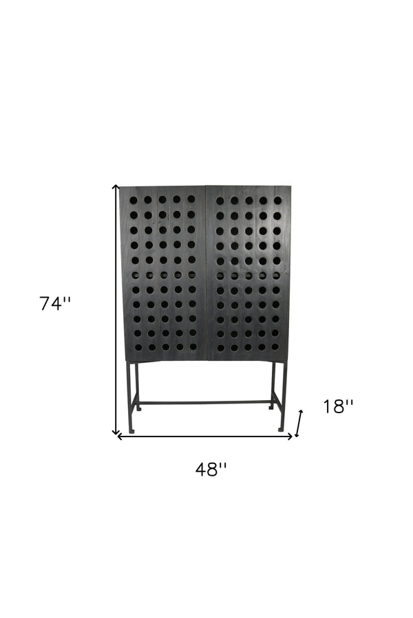 Homeroots 48" Dark Gray Solid Wood And Metal Holey Two Door Accent Chest  Solid Wood,Iron 489028