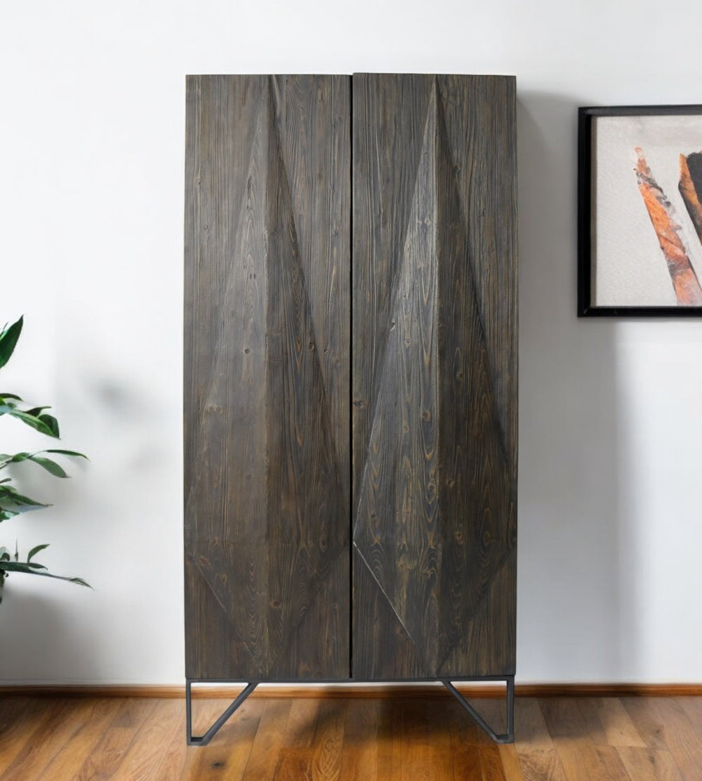 Homeroots 75" Reclaimed Wood Pantry Cabinet – Rustic Bohemian Storage Closet For Stylish Home Organization  Reclaimed Wood,Iron 489029