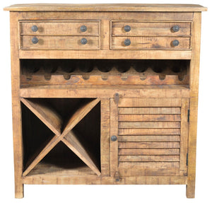 HomeRoots 40" Rustic Solid Wood Wine Bar Cabinet with Adjustable Shelving, Perfect for Entertaining Spaces! 489030