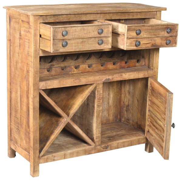 HomeRoots 40" Rustic Solid Wood Wine Bar Cabinet with Adjustable Shelving, Perfect for Entertaining Spaces! 489030