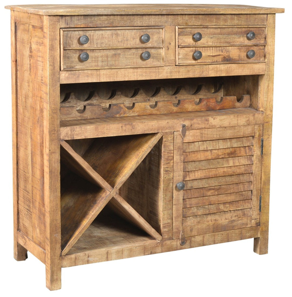 HomeRoots 40" Rustic Solid Wood Wine Bar Cabinet with Adjustable Shelving, Perfect for Entertaining Spaces! 489030