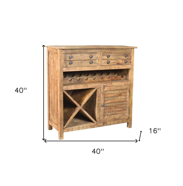 HomeRoots 40" Rustic Solid Wood Wine Bar Cabinet with Adjustable Shelving, Perfect for Entertaining Spaces! 489030